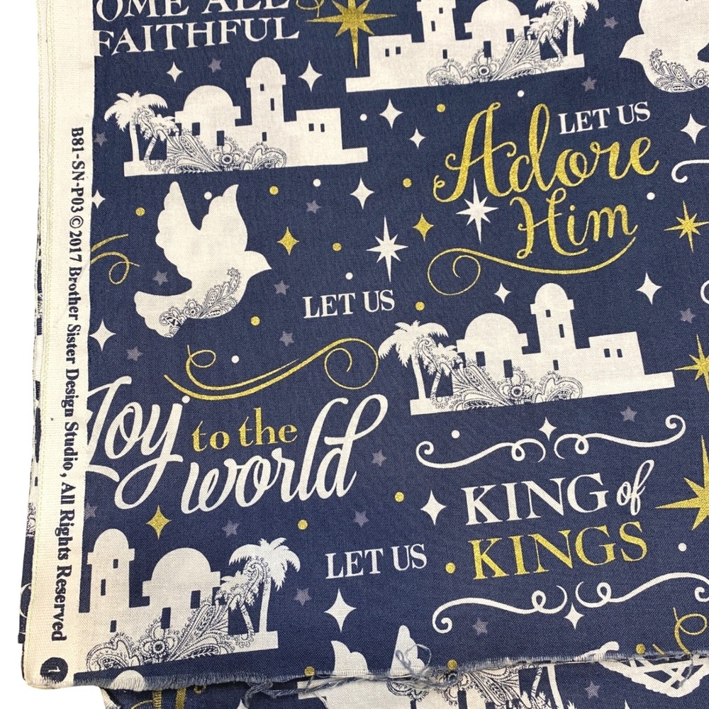 Religious Christmas Fabric Joy to World Nativity 41"x130" Holiday Carols Music